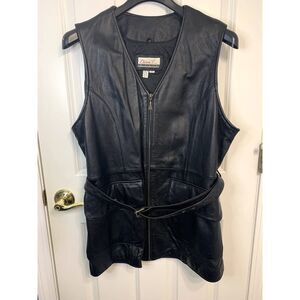 Diana Marco Vintage Leather Belted Biker Vest Size 2X